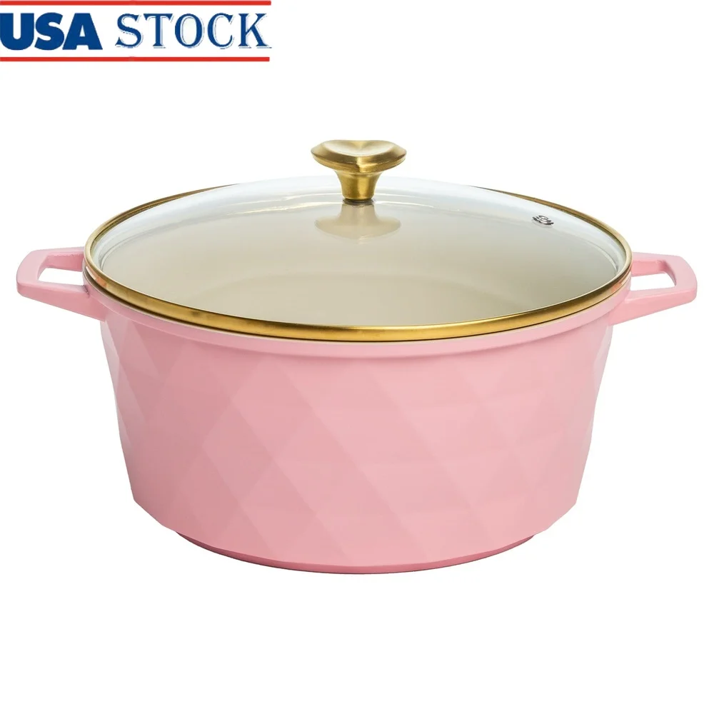 

4,6qt антипригарная литая алюминиевая голландская духовка с алмазным граненым дизайном, ручка в форме сердца, можно мыть в посудомоечной машине, керамическое покрытие, даже распределение тепла