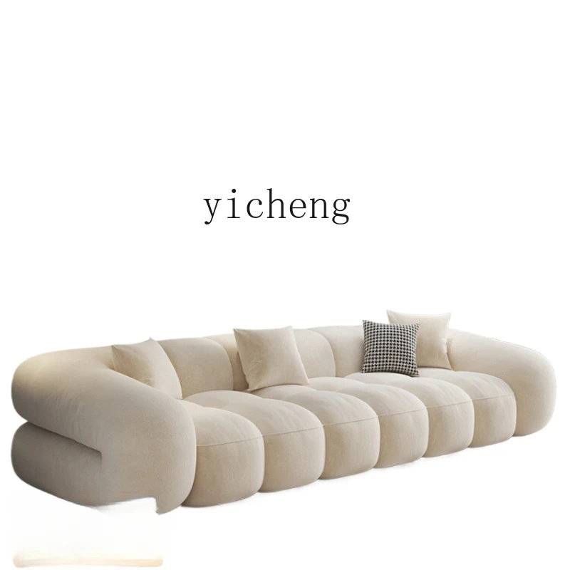 XL Cream Style Sofa Living Room Straight Row Cotton Candy Skin Feeling Velvet Sofa Puff Retro