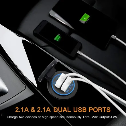 4.2A dual USB car charger socket 12V-24V fast charging socket power adapter suitable for truck ship ATV motorcycle car