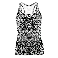 NADANBAO 2024 Digital Printing Mandala Tank Top Tshirt Aztec Round Ombre O-neck Sleeveless Tops T shirt Women