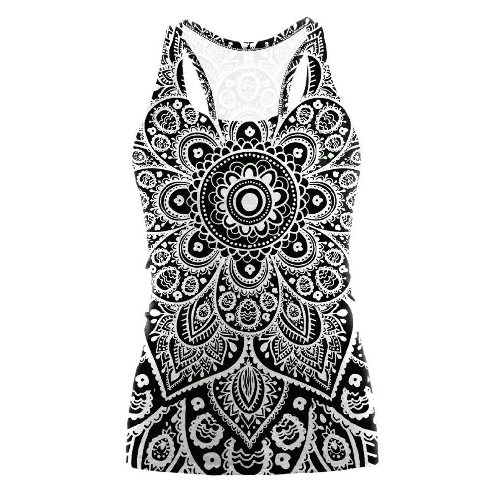 NADANBAO 2024 druk cyfrowy Mandala Tank topowy Tshirt aztecki okrągły Ombre z okrągłym dekoltem Top bez rękawów T shirt damski