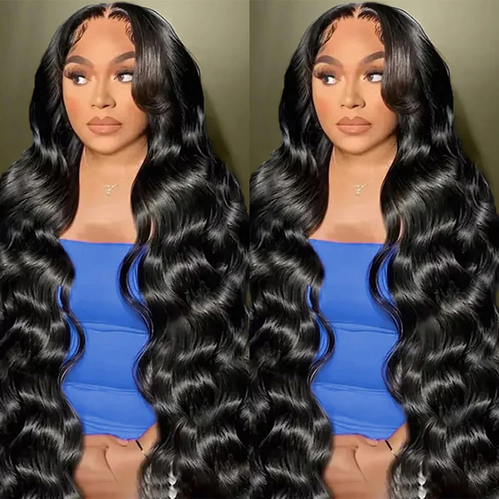 

30 36 Inch Body Wave Wig 13x6 200 Density HD Transparent Lace Frontal Wig Brazilian Human Hair Wigs Natural Black With Body Hair