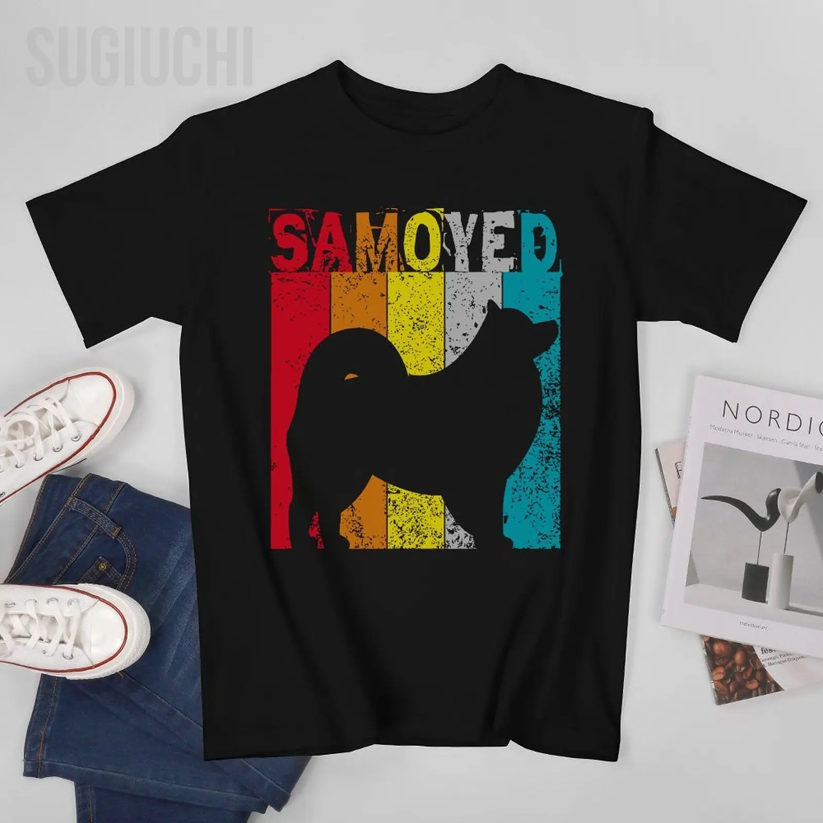 Unisex Men Samoyed Dog Vintage Retro Style Gift Apparel Tshirt Tees T Shirts Women Boys 100% Cotton T-Shirt