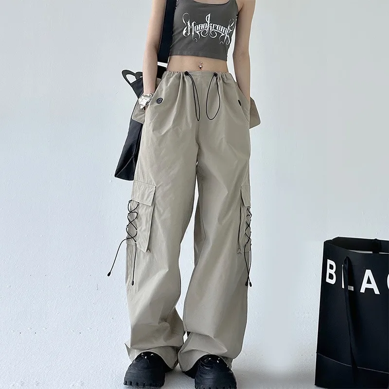 Parachute Overalls for Women  Loose High Street Pleated Wide Leg Trousers  Women Trendy Street Vibe  Straight Leg Cargo Pants