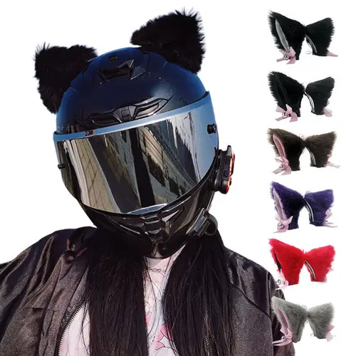 Imagen 1 del producto Decoración de orejas de gato para casco de motocicleta, pegatinas de felpa bonitas, casco de Motocross, cara completa, decoración de casco todoterreno, estilo de Cosplay