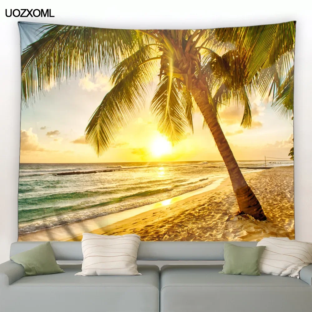 Beach Tapestry Tropical Coconut Tree Ocean Scenery Garden Wall Hanging Home Living Room Bedroom