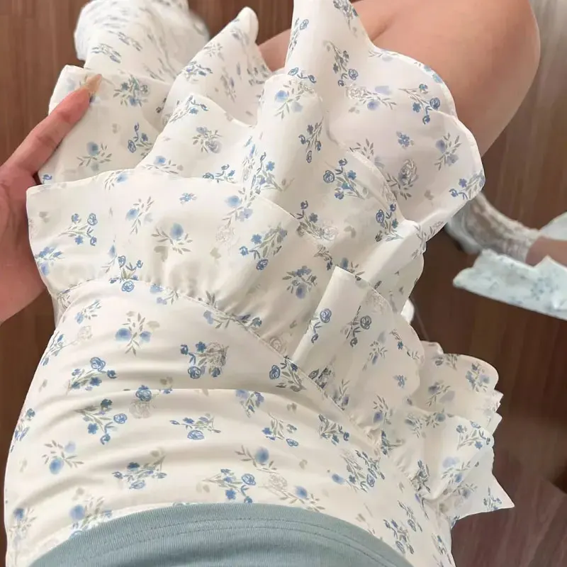 

Women's Clothing Irregular Broken Flowers Skirts French Style Fashion Ruffles Summer Elegant Asymmetrical Spliced Long Skirts