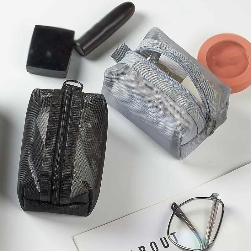 Schlüsseltaschen mit großer Kapazität, transparente Kosmetiktasche, quadratische Netz-Aufbewahrungstasche, Mini-Reißverschluss, Münzgeldbörse, Mini-Kulturbeutel, Schreibwarenetui