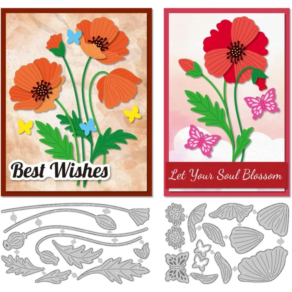 Papaver Rhoeas Stanzformen für die Kartenherstellung, Blumenformen, Metallschablone, Scrapbooking, Prägevorlage, Stanzform für Grußkarten, DIY