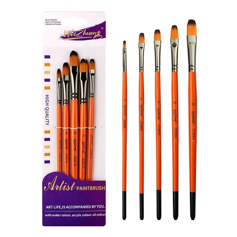 Pincéis redondos planos ponta fina, conjunto pincéis cabelo nylon, pincel artístico y9rf