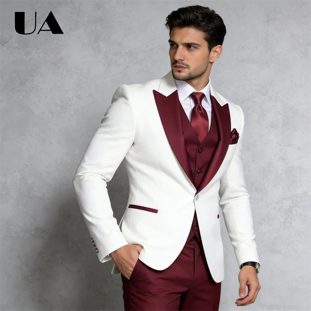 

Elegance 3-Piece Suit Set (Jacket Vest Pants) Wedding Groom Suit Bestman Suit Attire Single Button Blazer Trouser XXS-7XL
