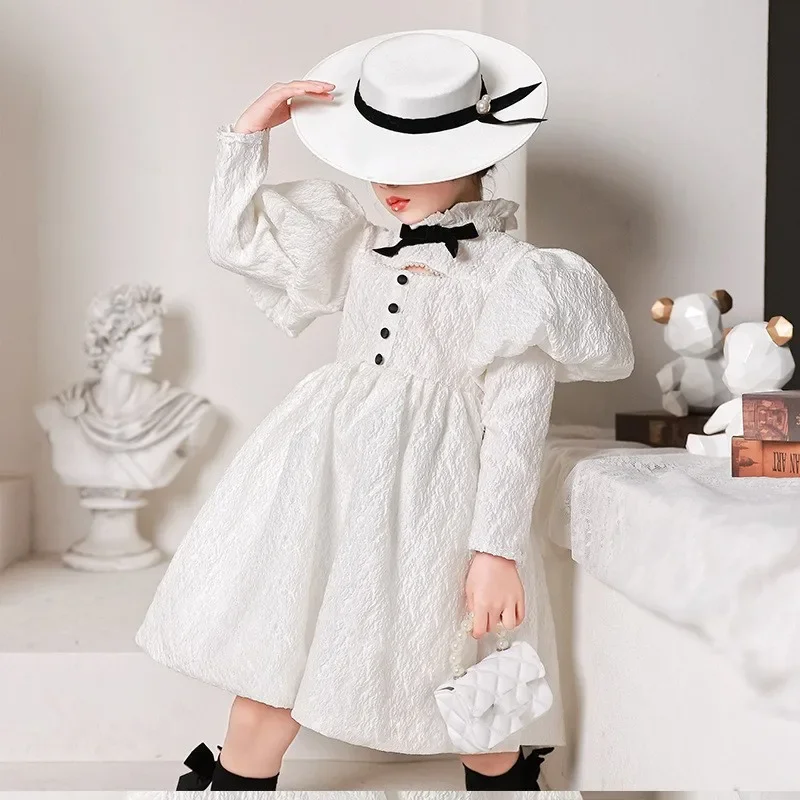 

Girl Princess Vintage Dress Long Sleeve Ball Gown Teens Children Elegant Vestido Flower Wedding Party Bridemaid Clothes 1-14Y