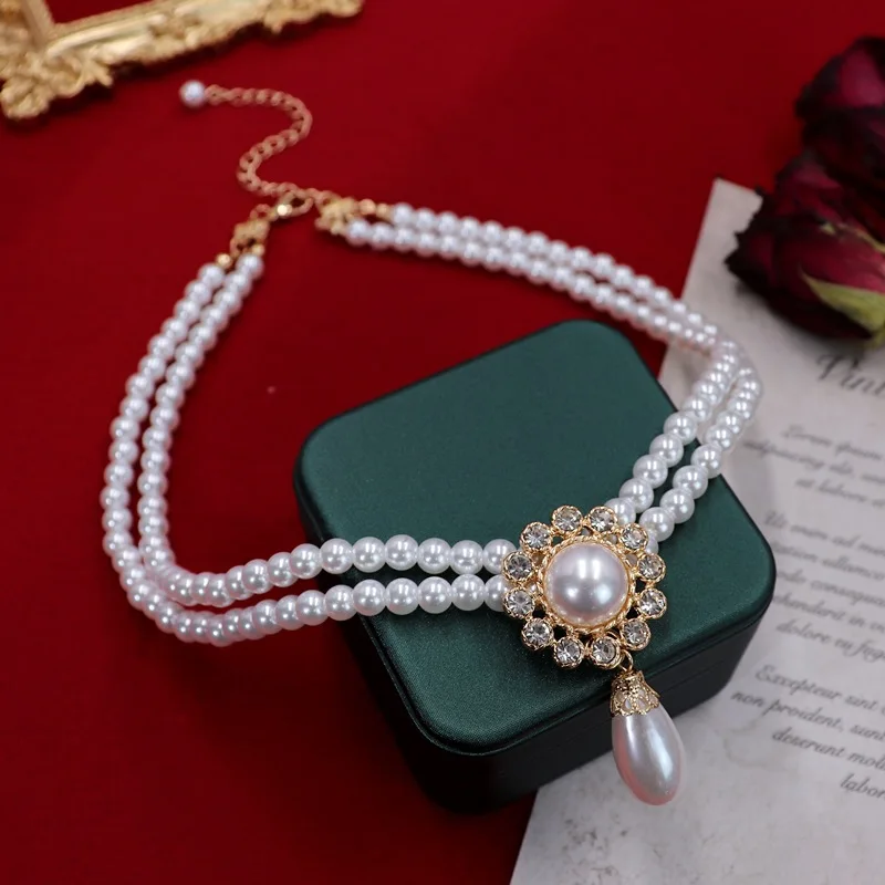 Light Luxury Vintage Style 2/3 Layers Pearl Choker Necklace for Women Elegant Pendant Wedding Necklace Fashion Jewelry Partygift