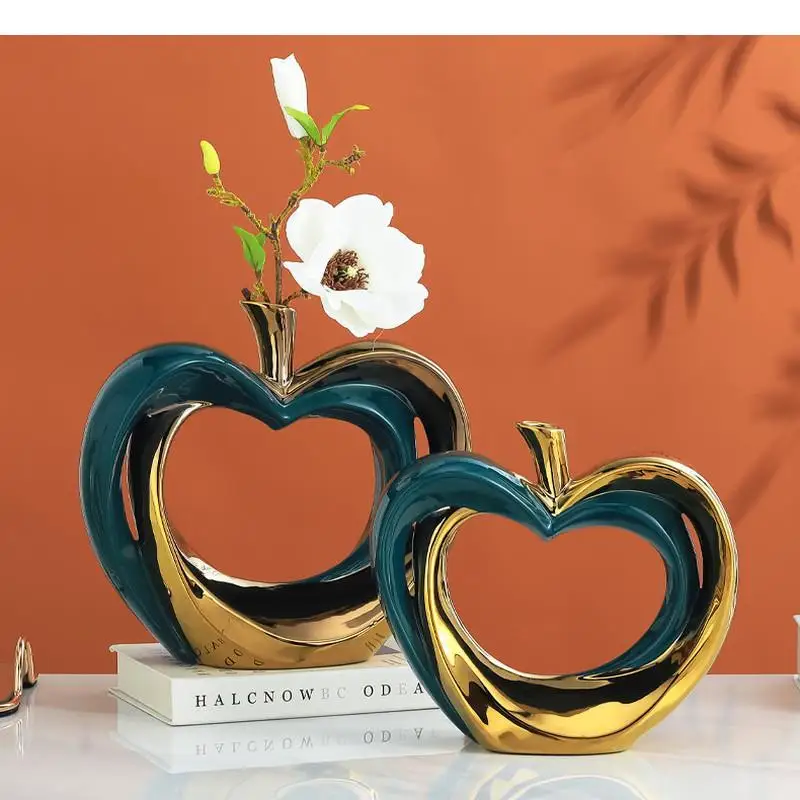 Shape Ceramic Vase Modern Home Decoration Ornaments Desktop Two-piece Suit Flower Arrangement Silk Cloth Fake Flowers