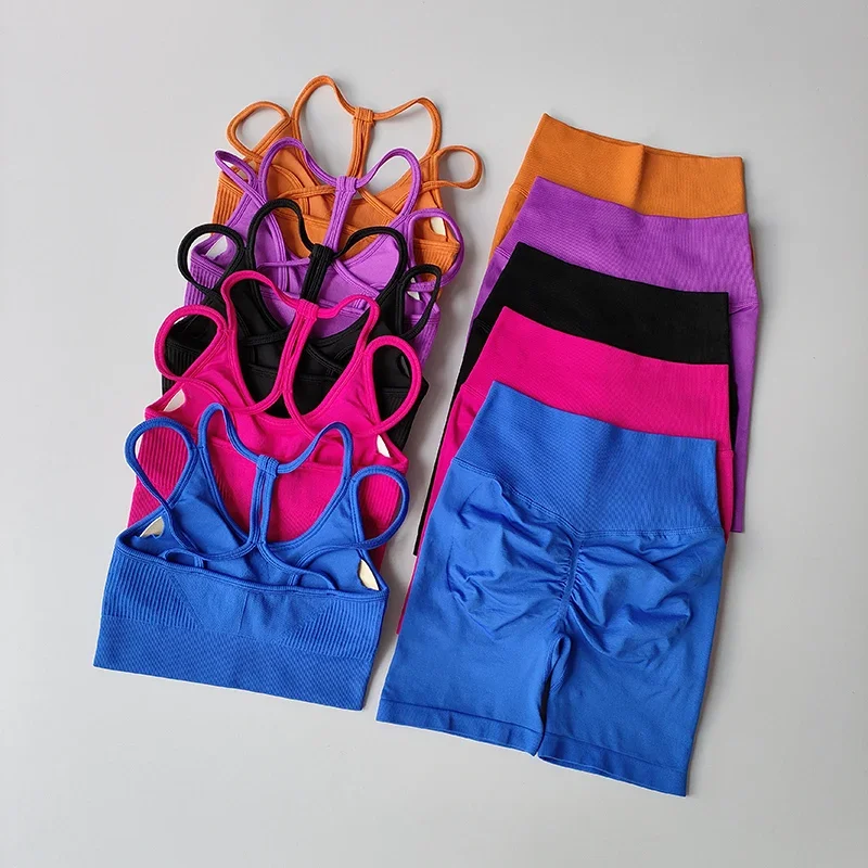 

Персиковый спортивный комплект с высокой талией и подъемом бедер, противоударная быстросохнущая одежда для йоги, брюки 3/4 для бега, комплект из двух предметов для фитнеса