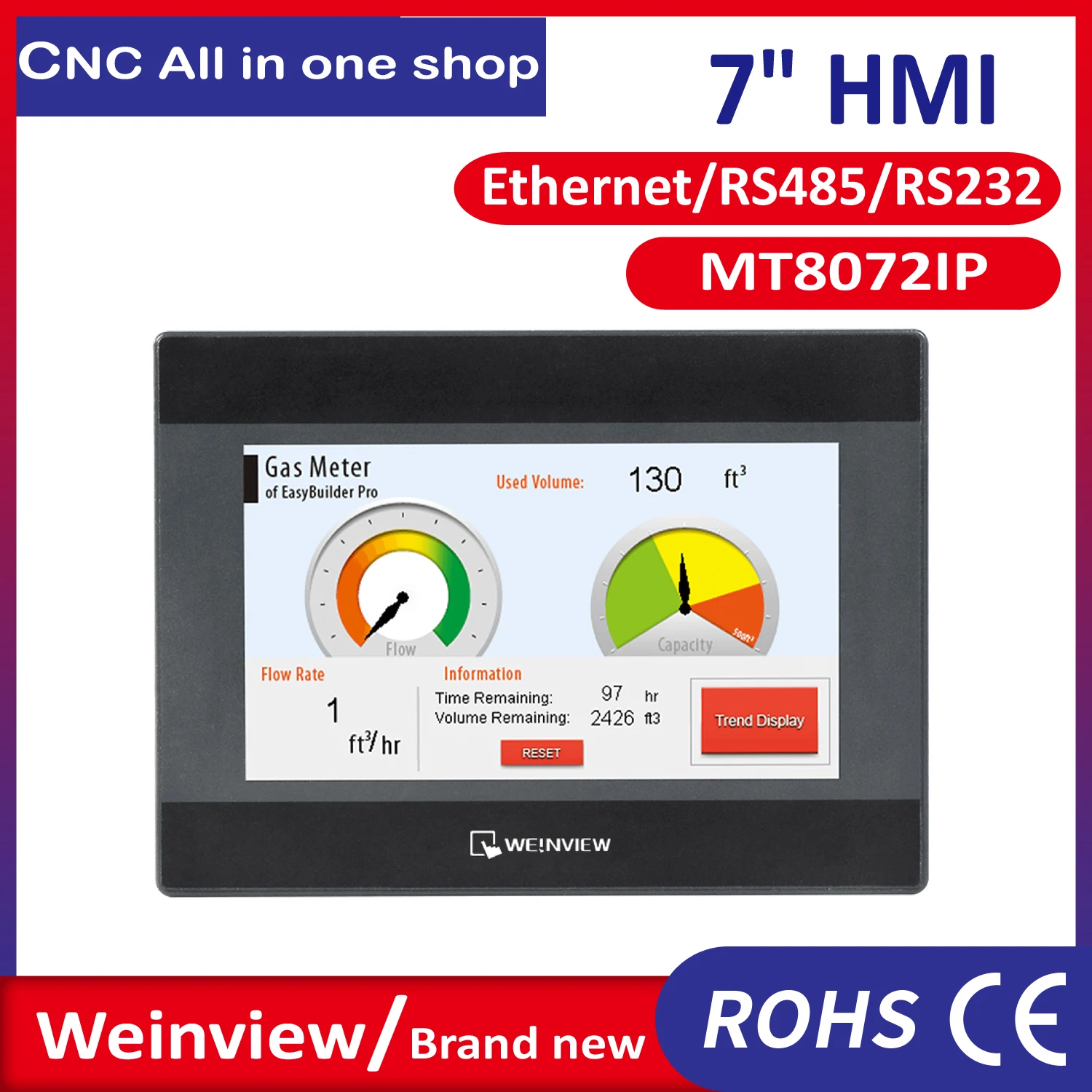

MT8072IP Weinview Weintek 7 Inch HMI Touch Screen Brand new TFT 800*480 Ethercat RS485 RS232