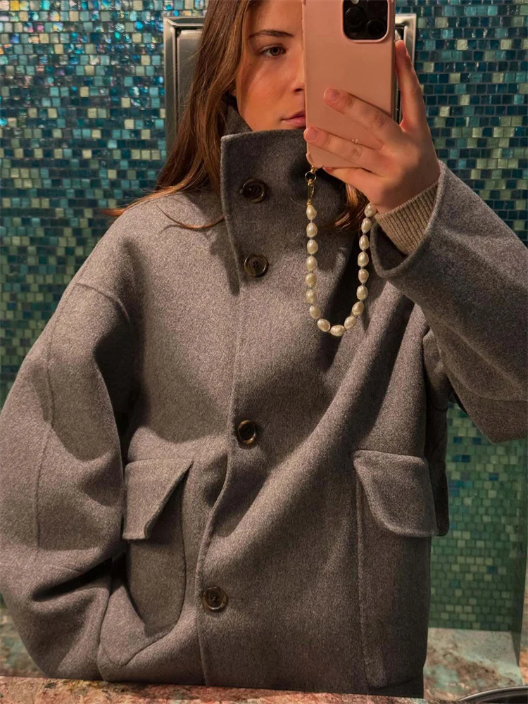 Tossy Winter Casual Pocket Jacket Overcoat Female Turtleneck Loose Patchwork Warm Commute Outwear 2025 New Women's Jackets Coat