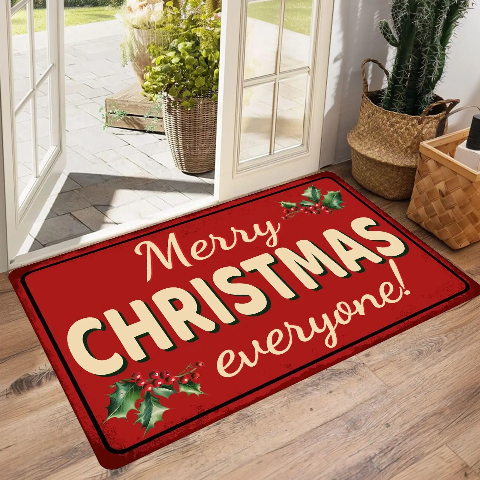 VIKAMA Christmas Outdoor Mat Merry Christmas and Happy New Year Indoor Floor Rug Welcome Front Doormats for Entrance Home Decor