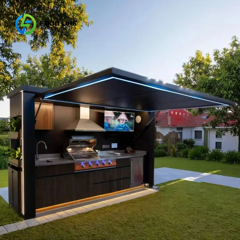 Modern Modular Outdoor Prefabricated Mobile Kitchen Units Electric Stainless Steel Flame Safety Device-Anti-Movement Garden