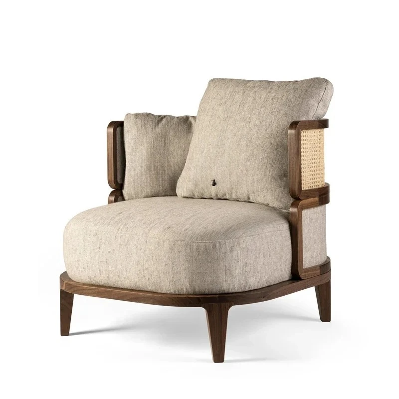 

A15 New Chinese Style Solid Wood Backrest Couch Combination Nordic Modern Minimalist Rattan Fabric Sofa Design