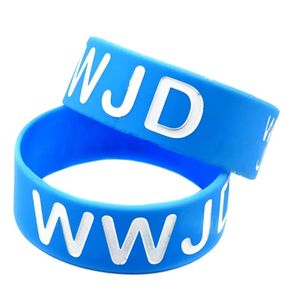 25 Pcs What Would Jesus Do Silicone Wristband Blue Rubber Band WWJD Christian Religious Bracelets Bangles for Women Men