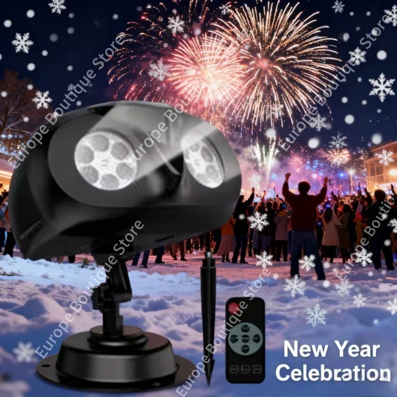 Proyector de copo de nieve LED de doble tubo, luces de proyección navideña, lámpara impermeable para exteriores, foco de nieve para fiesta navideña de Navidad