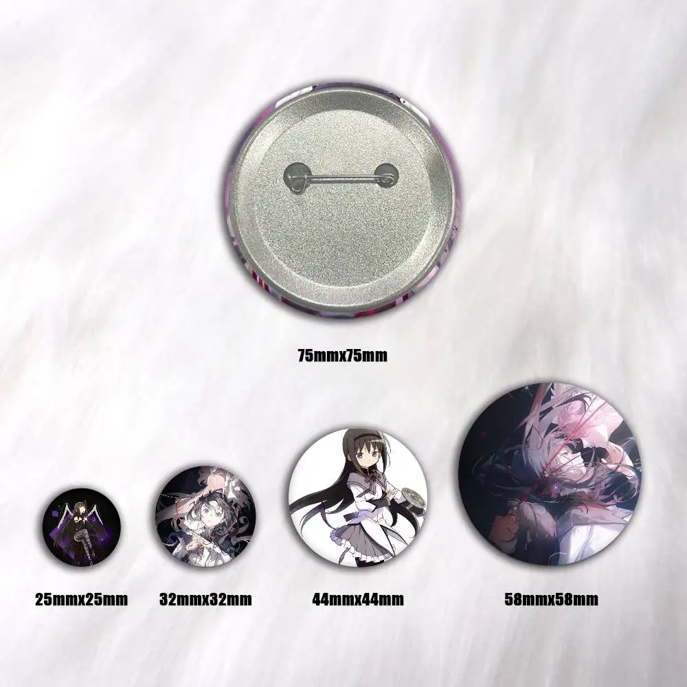anime A-Akemi Homura Snap-in Pins Cartoon Character Round Creative Brooches for Backpack Accessories Jewelry Gifts