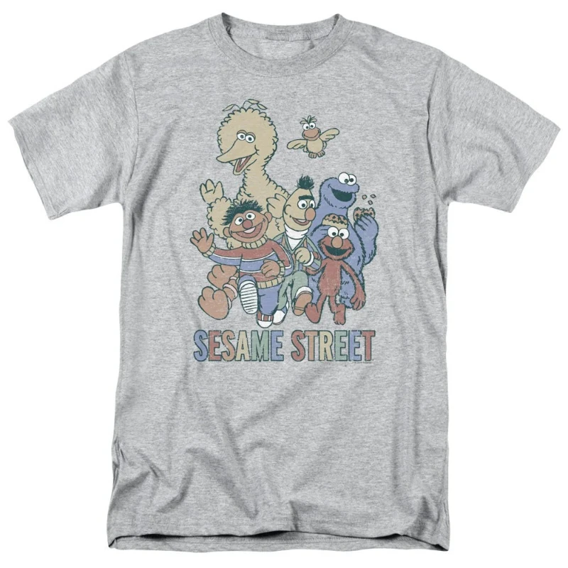 Sesame Street Distressed Colorful Group Athletic Heather Adult Shirts Vintage T-Shirt Shirt, Funny Shirt