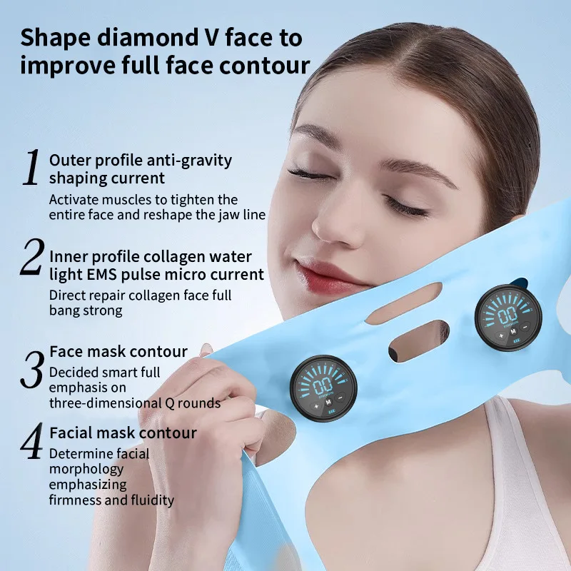 EMS Facial Massager V Face Lift Microcurrent Mask Anti Wrinkle Skin Tightening Machine Double Chin Reducer Beauty Device