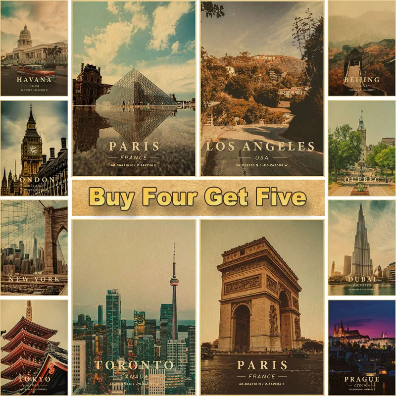 Home Decor Vintage Travel Poster New York City Posters Kraft Paper Landscape Art Painting Living Room Bar Wall Picture