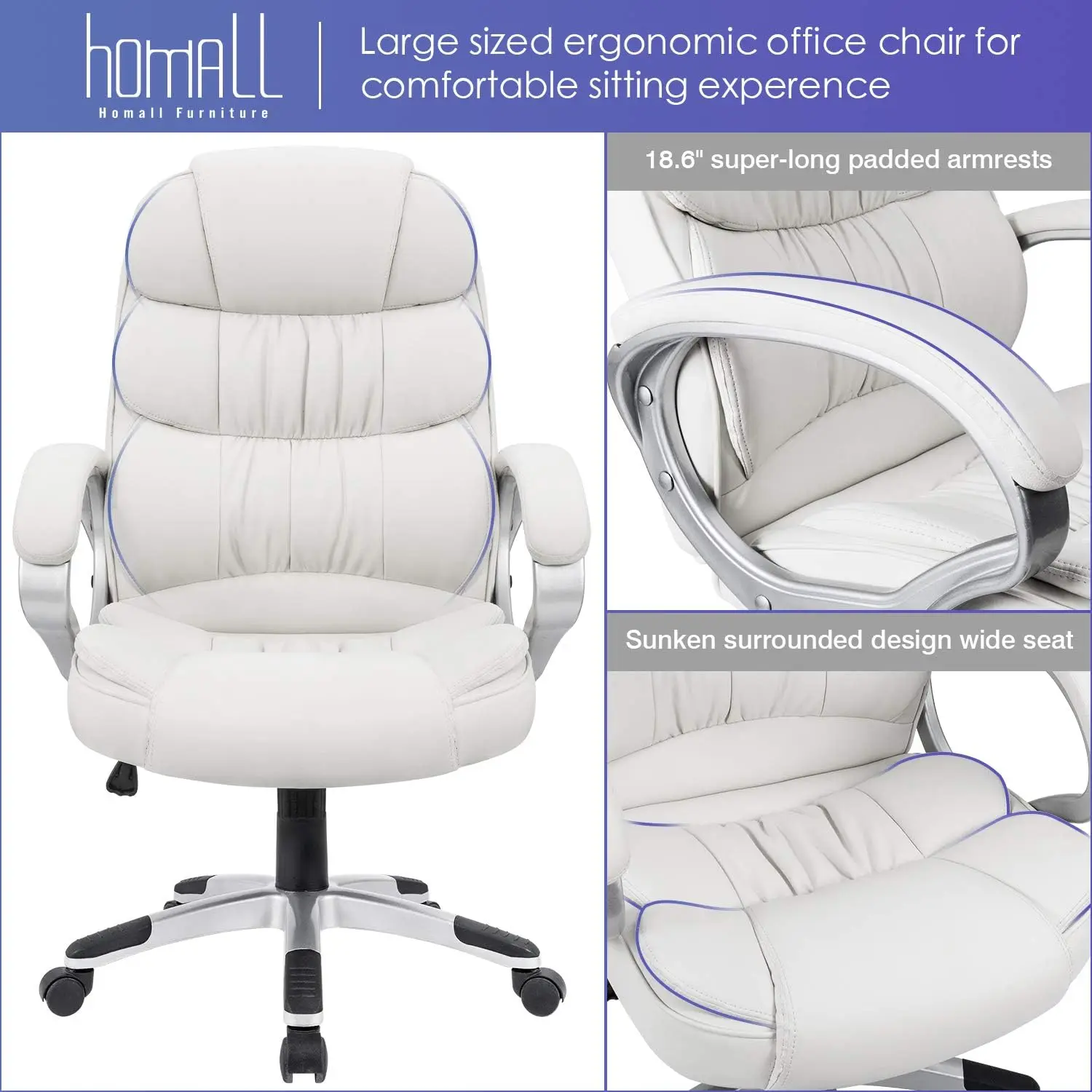 Office Chair High Back Computer Desk Chair, PU Leather Adjustable Height Modern Executive Swivel Task with Padded Armrests