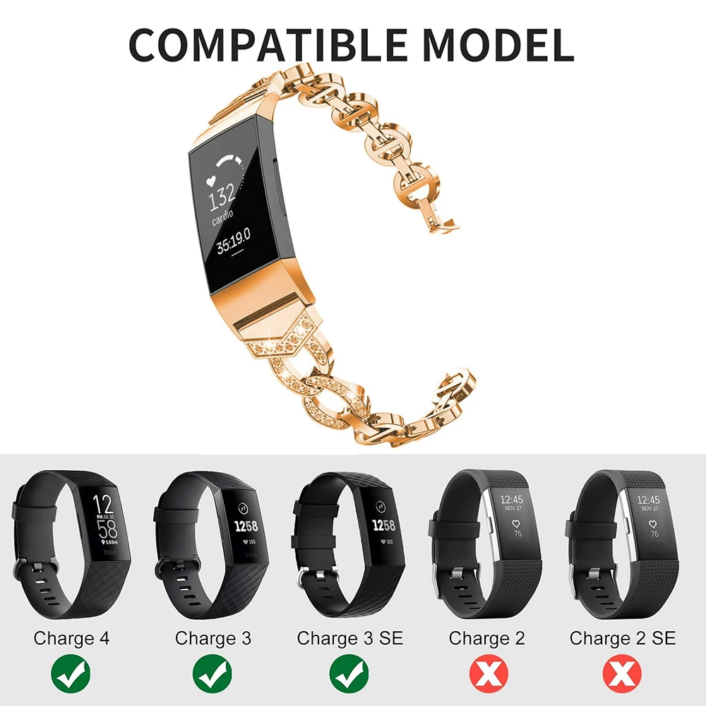 Essidi Dành Cho Fitbit Charge 2 3 4 5 Vòng Tay Dây Thép Không Gỉ Bling Nữ Dây Đồng Hồ Vòng Thay Thế Cho Sạc 3 SE Correa