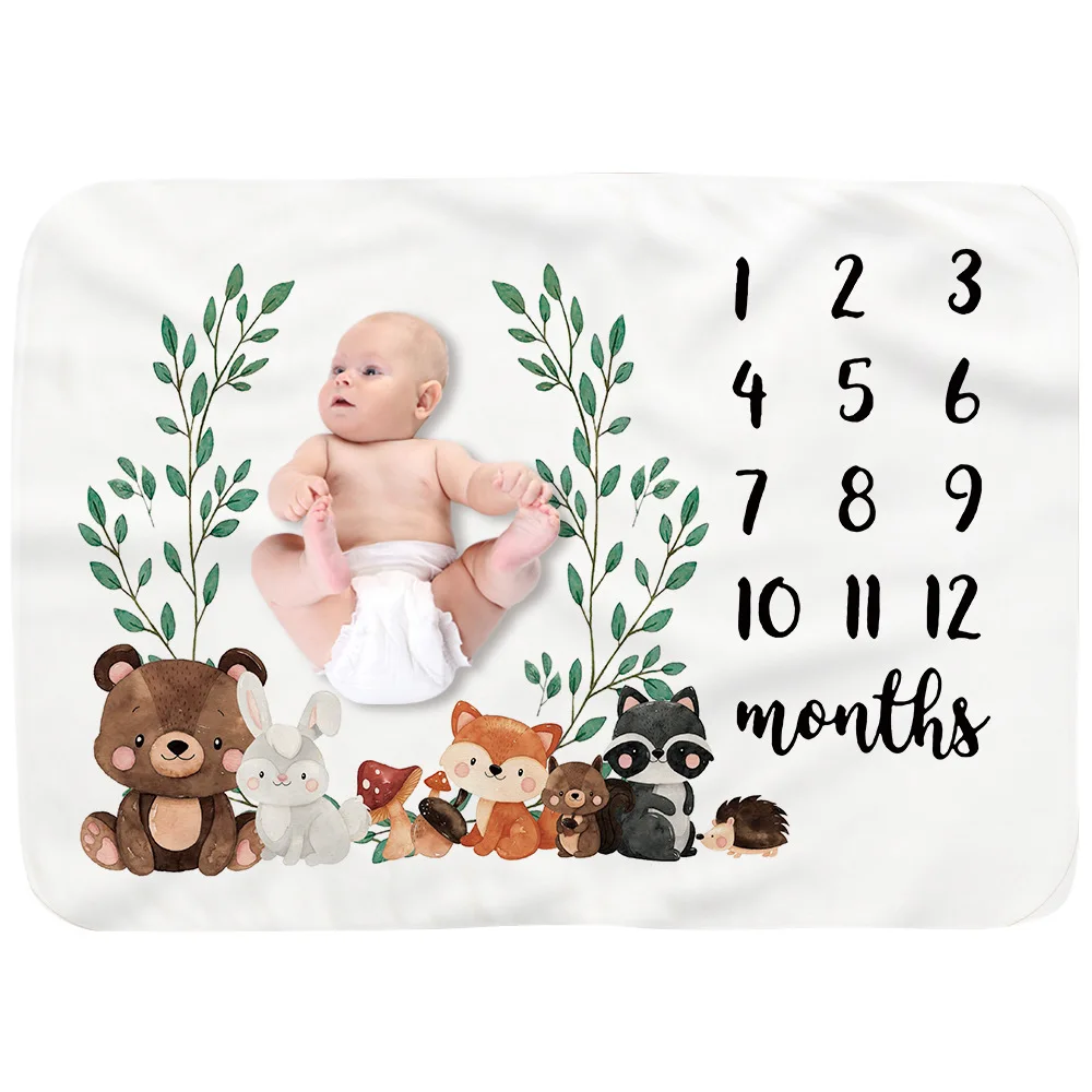 Newborn Animal Pattern Photography Prop Baby Monthly Milestone Blanket Record Growth Milestone Blanket