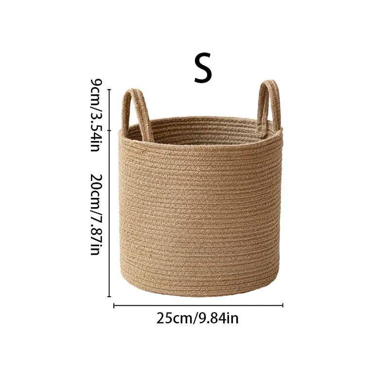 Handmade Woven Dirty Laundry Basket Foldable Cosmetic Storage Bucket Handle Cotton Linen Storage Baskets Clothes Toys Organizer