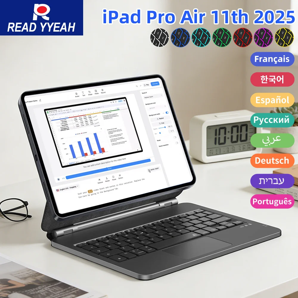 Wireless Magic Keyboard For iPad Pro 11 Air 11 M3/M2 Pro 12.9 Pro 13 Pad A16 10th Spanish Korean Ukraine Floating Stand Keyboard