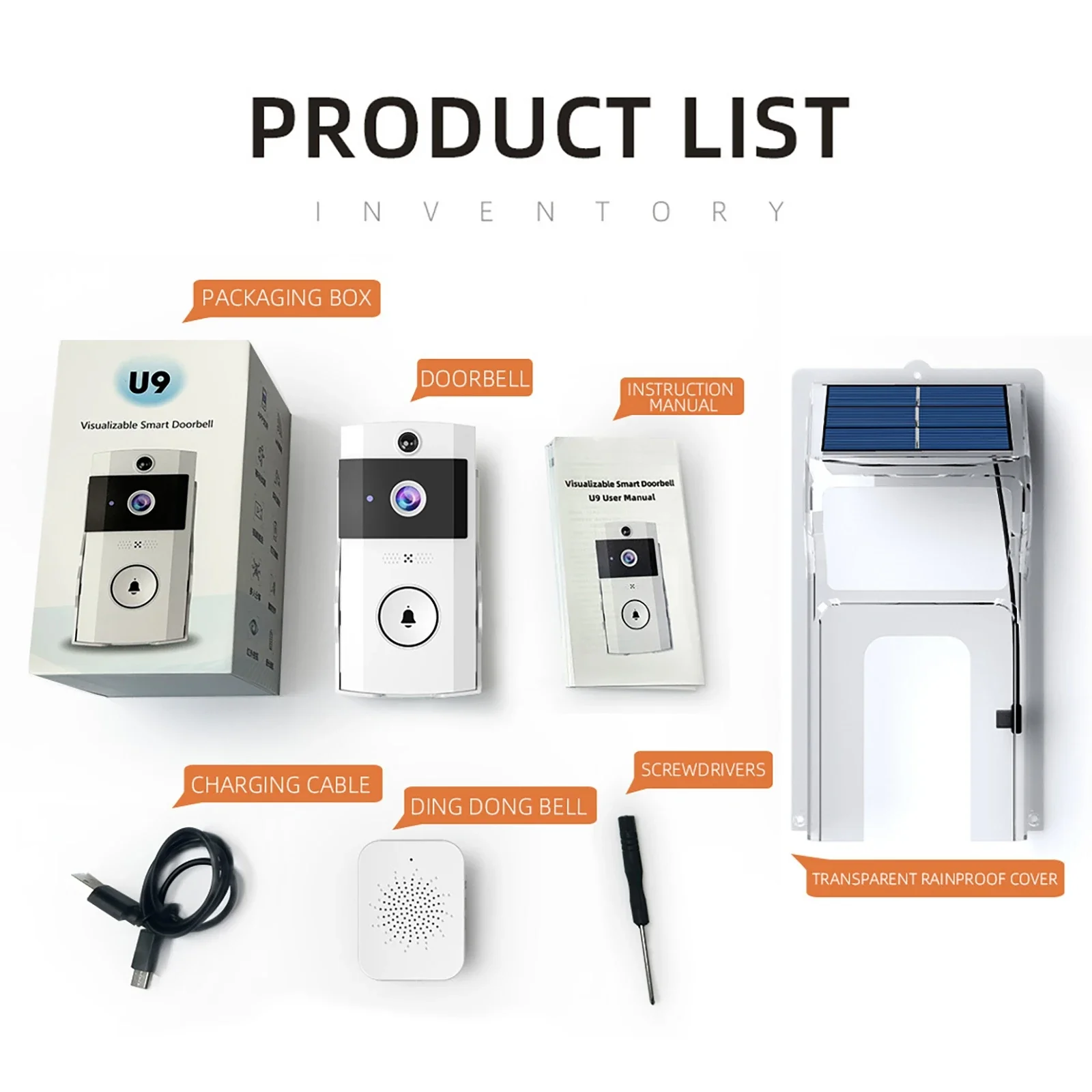 Outdoor Wireless Doorbell with Solar Cover Camera Mobile App Wireless Wifi Remote Control Home Surveillance Video Intercom