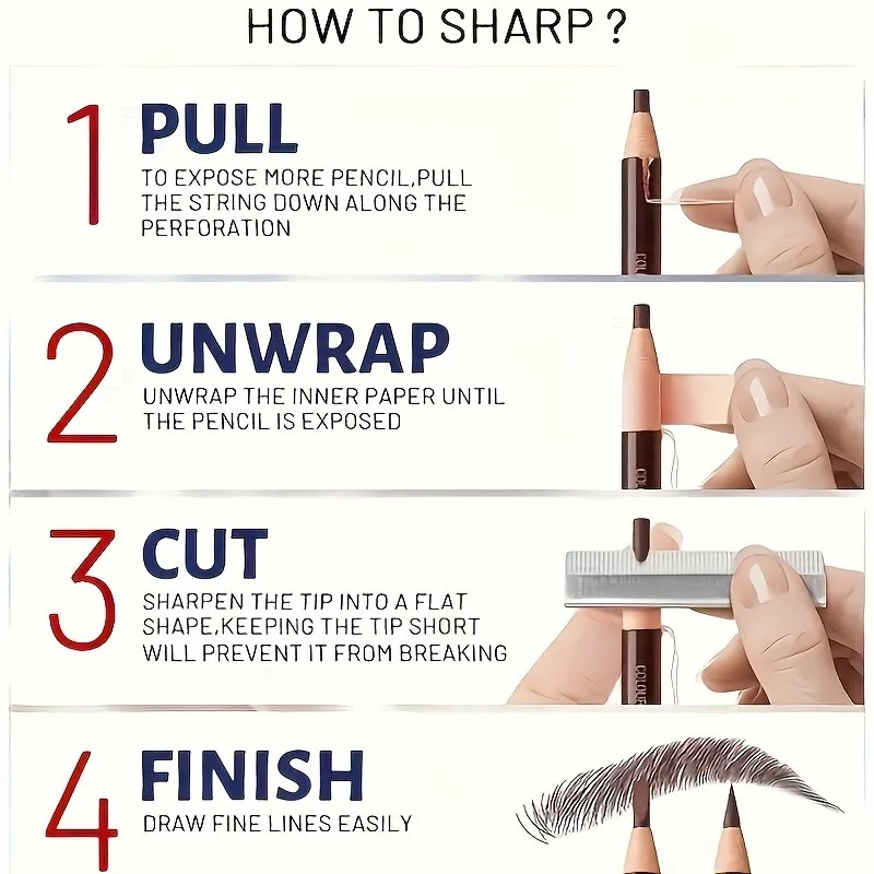 10本入り Hengsi 防水で長持ちするティアオフアイブロウペンシル - 削る必要なし、汚れにくい、すべての肌タイプに適しています