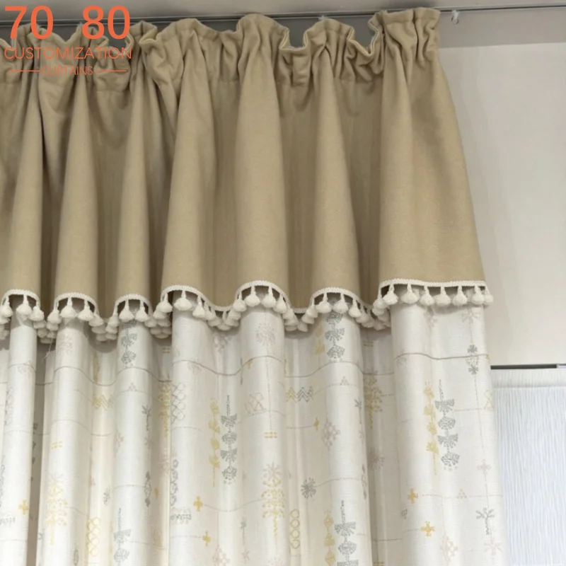 French Beige Yellow Mosaic Tassel Lace Curtains for Living Room Bedroom Window Customized Children's Room Finished Product