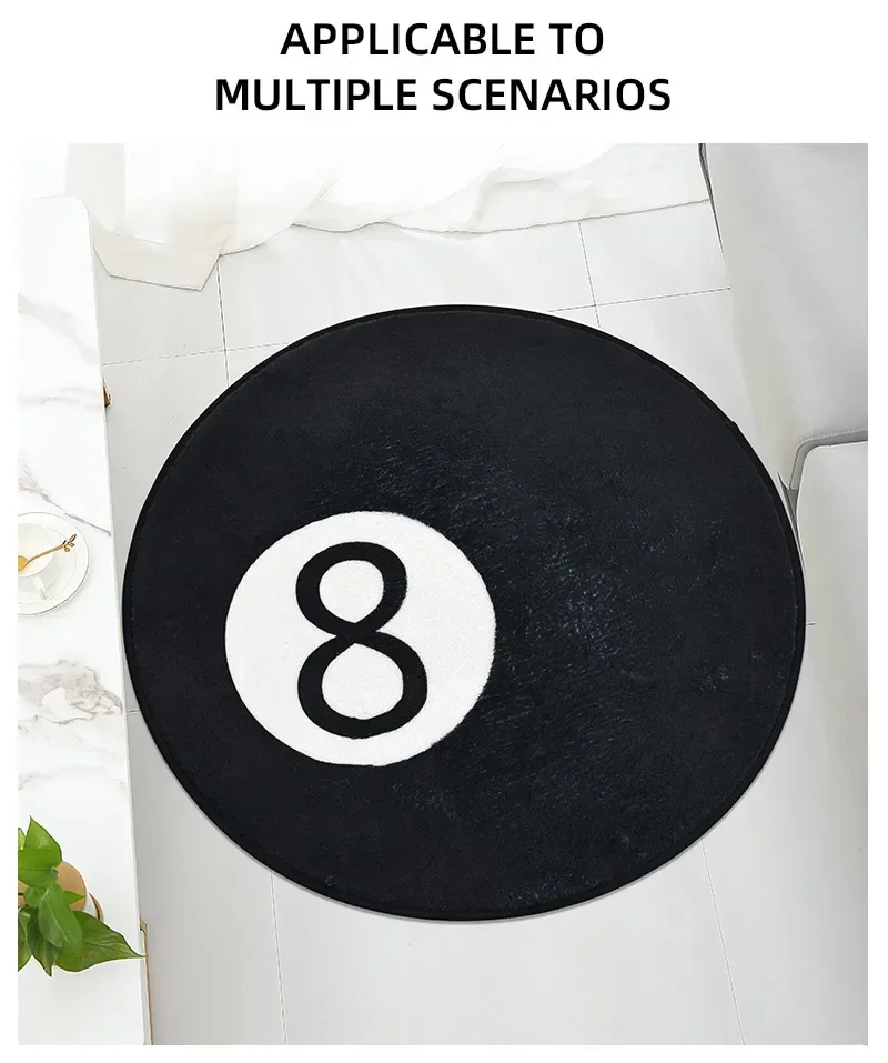 Billiards Challenge Carpet Black 8-Ball Imitation Cashmere Home Round Decorative Rug For Game Room And Fun Learning Space