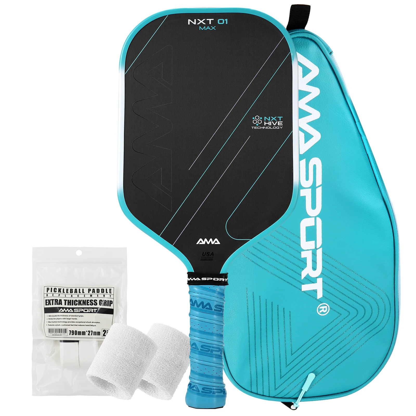 

AMASPORT NXT MAX Pickleball Paddle Set Raw Carbon Fiber Charged Hive Core USAPA Compliant With More Power And Control Racket