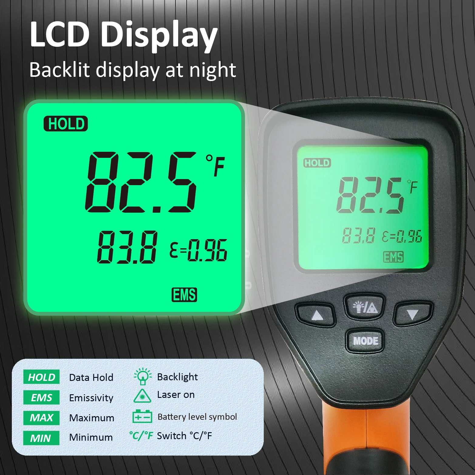 LCD Industrial Electronic Thermometer NonContact -50~600°C Digital Laser Temperature Meter Gun Laser Point Infrared Thermometer