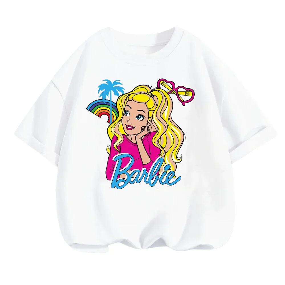 New Kawaii Barbie T-shirt Kids Clothes Girls Fashion Baby Printed Short-sleeved Boys Anime Cartoon Sonic Stitch Stich T-shirts