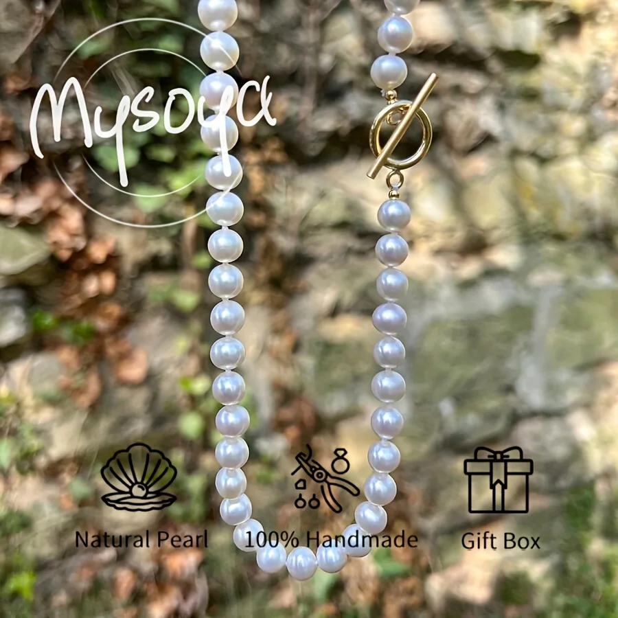 

Ожерелье из белого пресноводного жемчуга Mysoya, 9-10 мм, подарочная коробка, подарок для него/нее, подходит для дня рождения, свадьбы, Дня святого Валентина