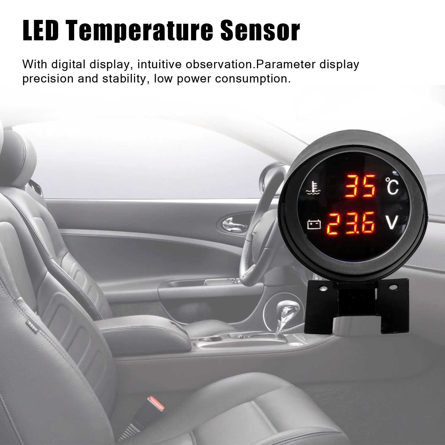 2-in-1-Autoanzeige, rund, LED, digital, für Auto, LKW, Wassertemperaturanzeige, 2-in-1-Wassertemperatur-Spannungsmesser für 12 V, 24 V, Fahrzeuge, LKWs