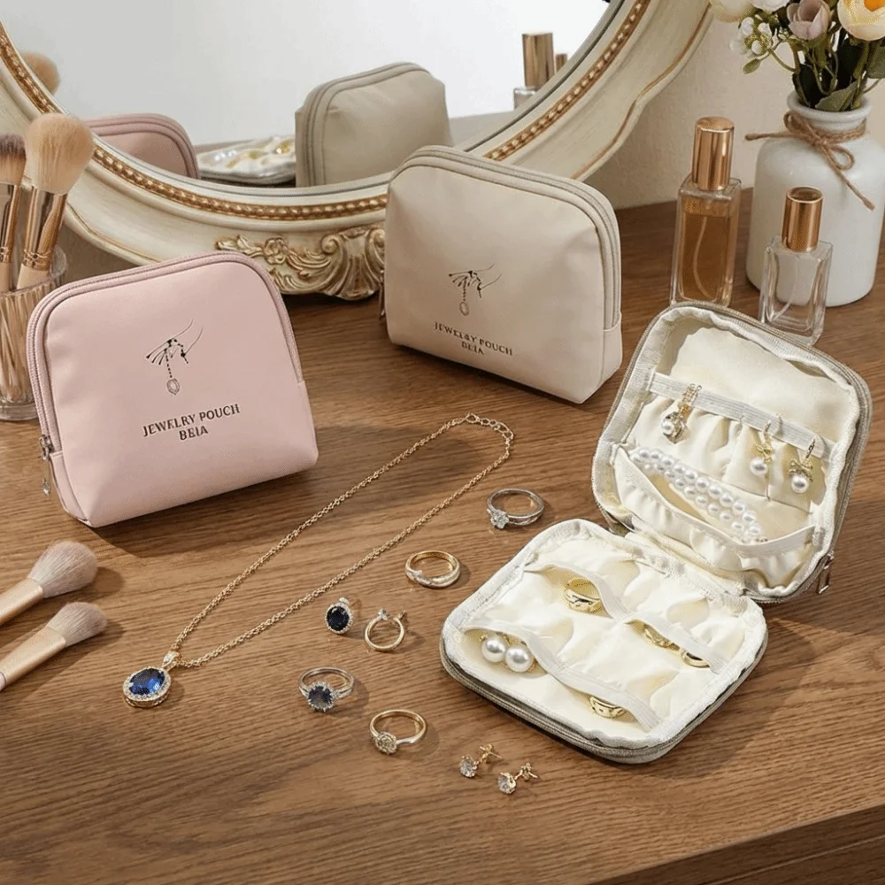 Single/Double Layers Jewelry Storage Bag Multiple Sections Mini Jewelry Case with Soft Lining Jewelry Pouch