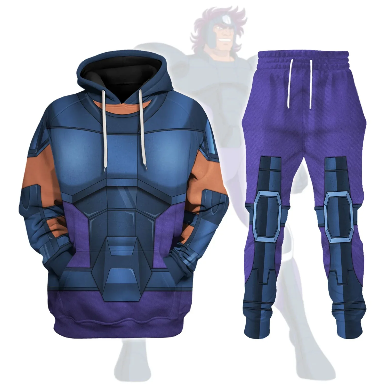 Conjunto de Sudadera con capucha y pantalones con estampado de Saint Seiya para hombres, chándal de calle Harajuku para niños, trajes deportivos de