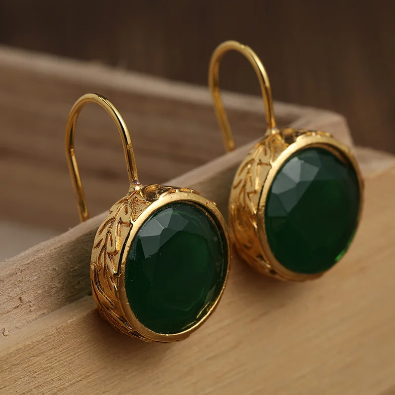 Trendy Gold Color Green Stone Unique Earrings Gifts for Women Women's Everyday Simple Framed Stone Drop Earrings