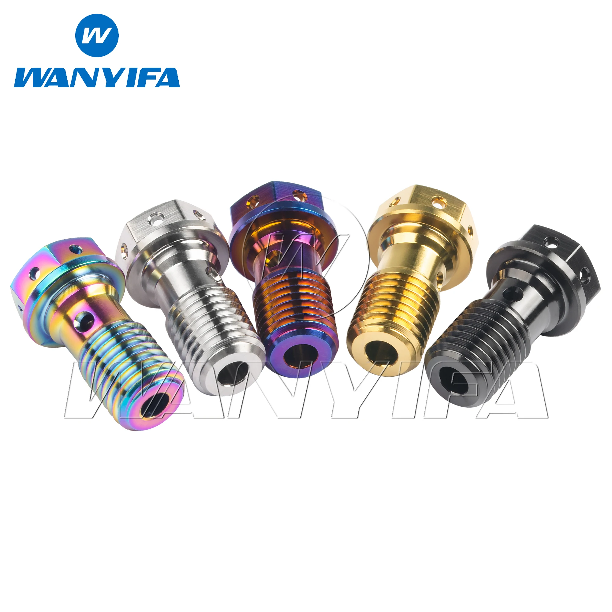 Wanyifa 2pcs Titanium Bolt M10 Pitch 1.0/1.25mm Flange Hex Head Single Hole Banjo Screw for Motorcycle Brembo Brake Dual Line