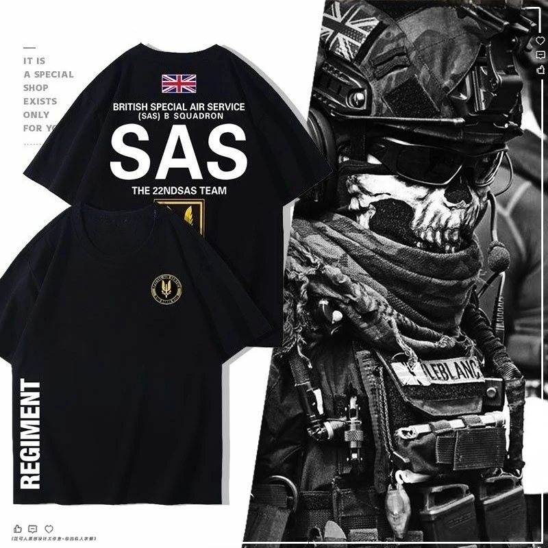 

SAS British Special Air Service Tee Rainbow Six Tactical Cotton Military Short Sleeve T-Shirt Summer Men's Casual Comfort Top