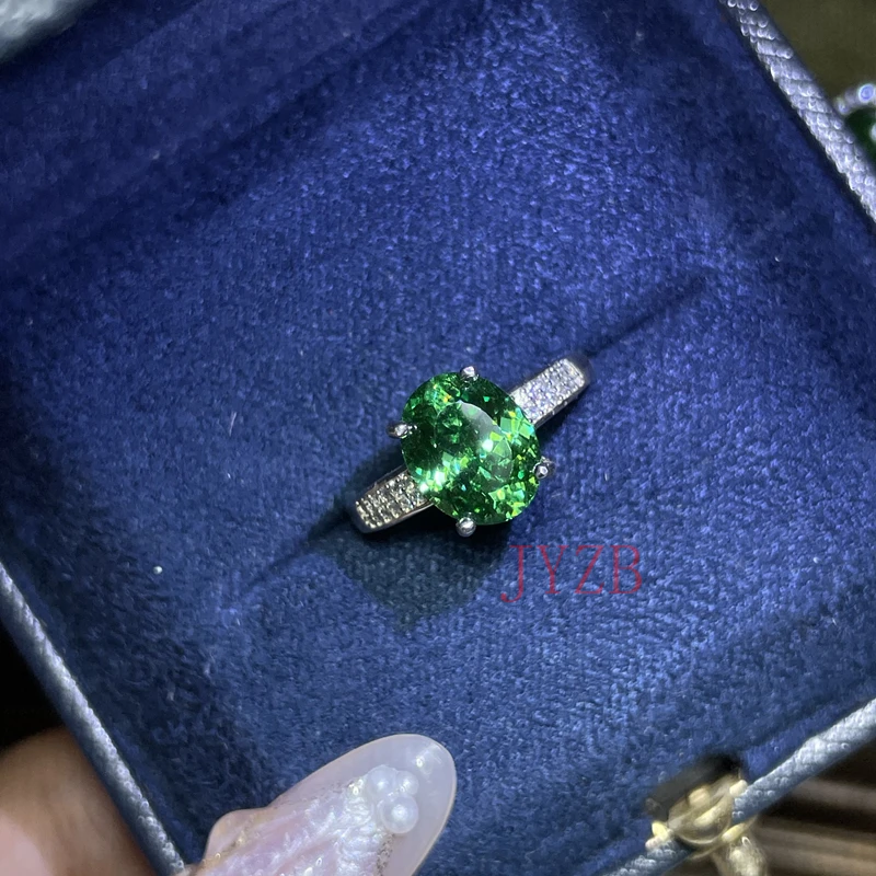 

100% natural green tourmaline gemstone, 925 silver adjustable ring, suitable for ladies' fashionable wedding accessories